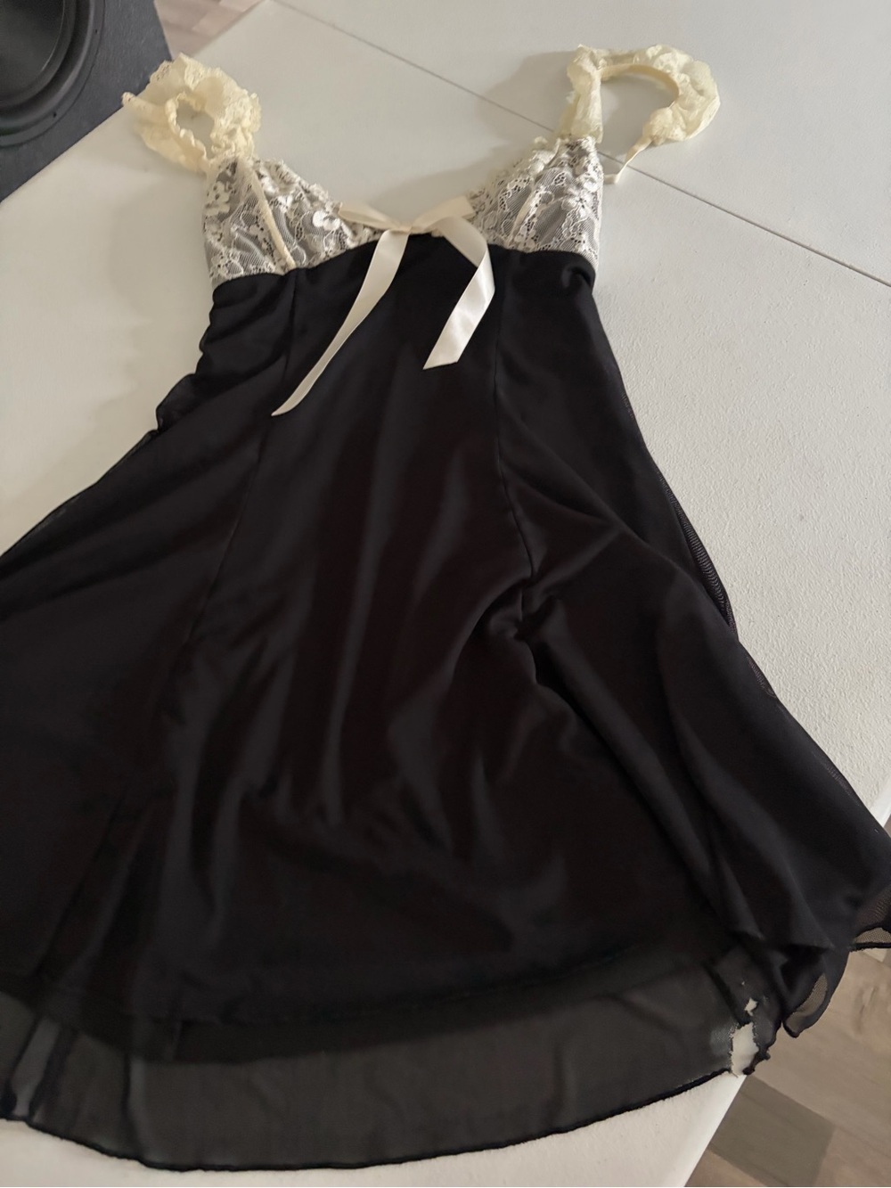 dELiA*s Black Satin Slip with Cream Lace Trim